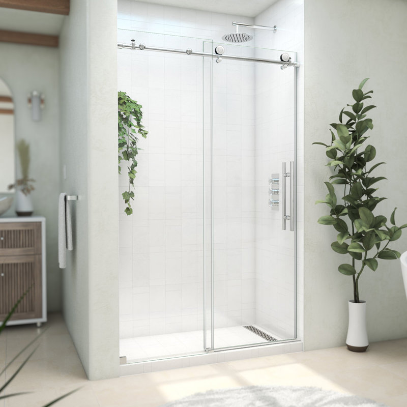DreamLine Continuum 44-48 in. W x 76 in. H Fully Frameless Sliding Shower Door, Stainless Steel