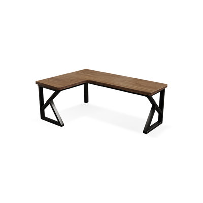 Bureau brun en bois massif en forme de L