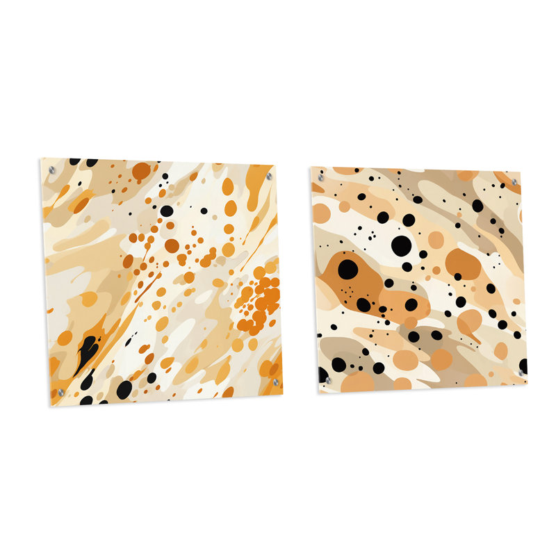 Beige sphinx taches - ensemble abstrait d'art mural en verre acrylique de 2, H 36 po x l 73 po