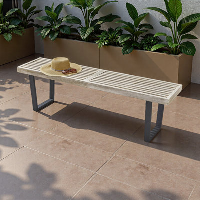 Metal/Solid Wood Outdoor Bench