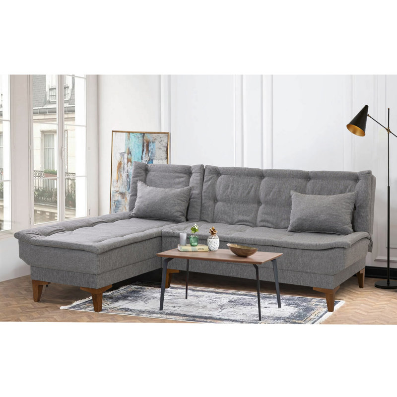 Stylish Corner Sofa-Bed, Grey Linen Fabric, 88.6 x 33.9 x 33.5 inches | Sturdy Beech Wood Frame, 100% Linen Upholstery | 28 DNS Foam Cushions for Comfort | Perfect for Living Rooms & Guest Rooms