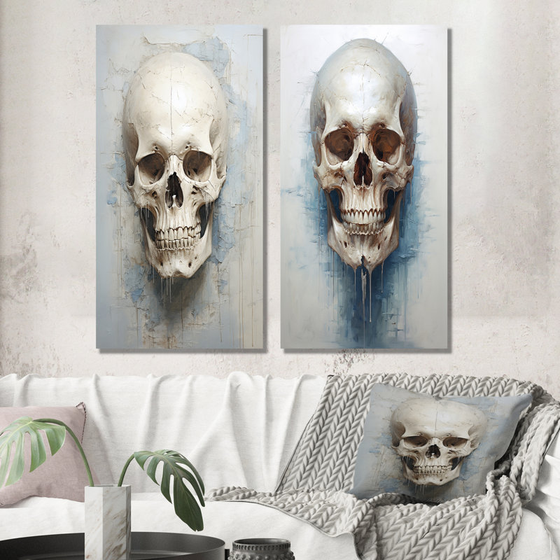 «Skull Elegance Portrait», ensemble de 2 impressions sur toile de crâne, H 40 po x l 41 po, Toile tendue