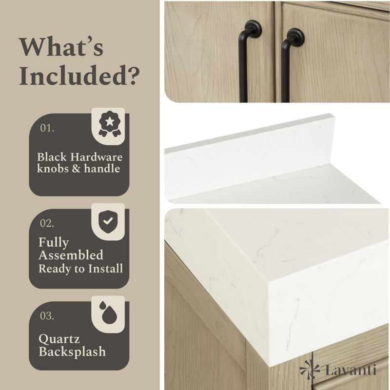 Lavanti Valvet 48 Inch Bathroom Vanity with Sink – 100% Premium Solid Wood, Stylish Firwood Grey Vanity Bathroom with Storage Cabinet – Modern Bathroom Vanities with Single Vanity Sink & 4" Quartz Countertop