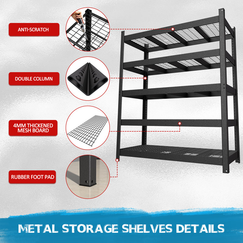 Étagère réglable en métal robuste de différentes tailles, H 71,65 po x l 59,84 po x P 24 po