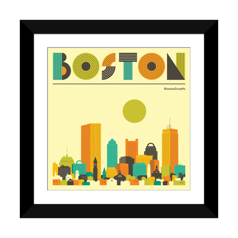 « boston horizon », impression sur toile, Papier avec cadre noir, Blanc, H 16 po x l 16 po x P 1 po