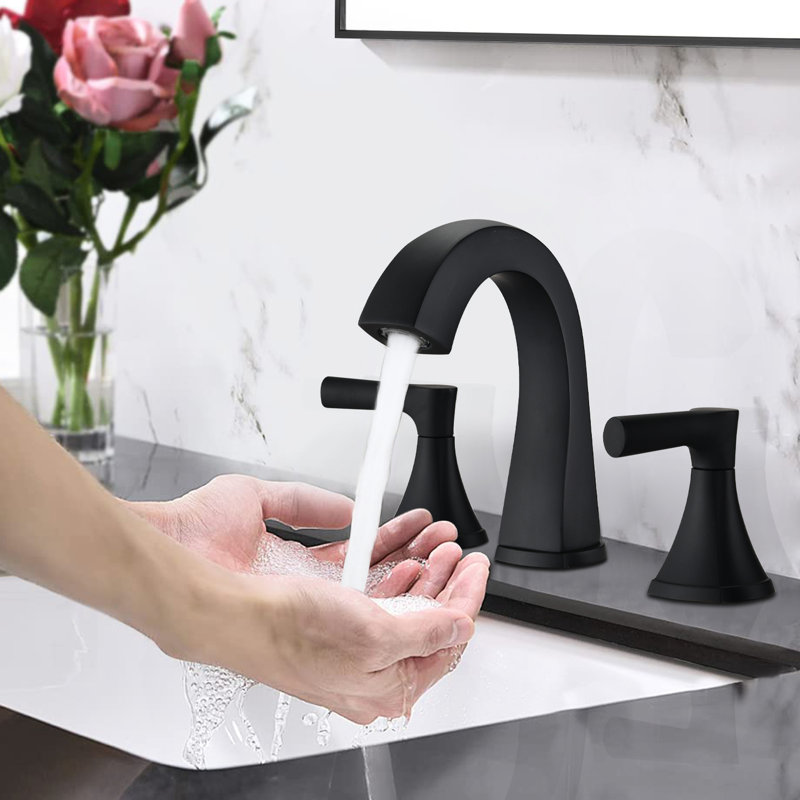 Robinet pour salle de bain à 2 poignées - Robinet pour salle de bain à 3 trous avec passe-partout noir, Noir mat