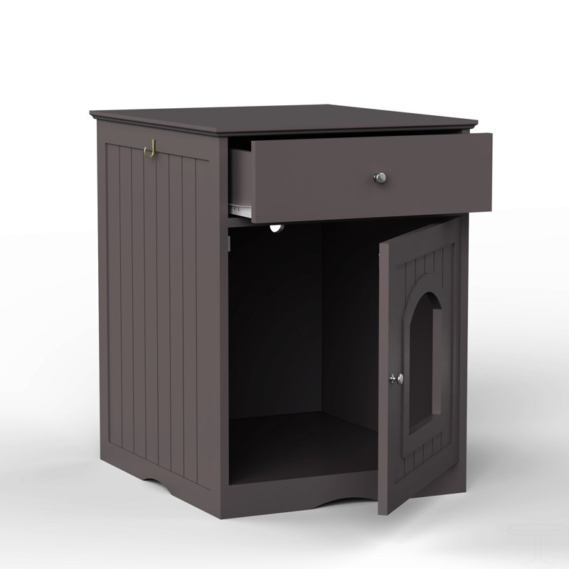 Enceinte en bois pour litière pour chat avec tiroir, table d'appoint, cage intérieure pour animal, table de chevet pour chat
