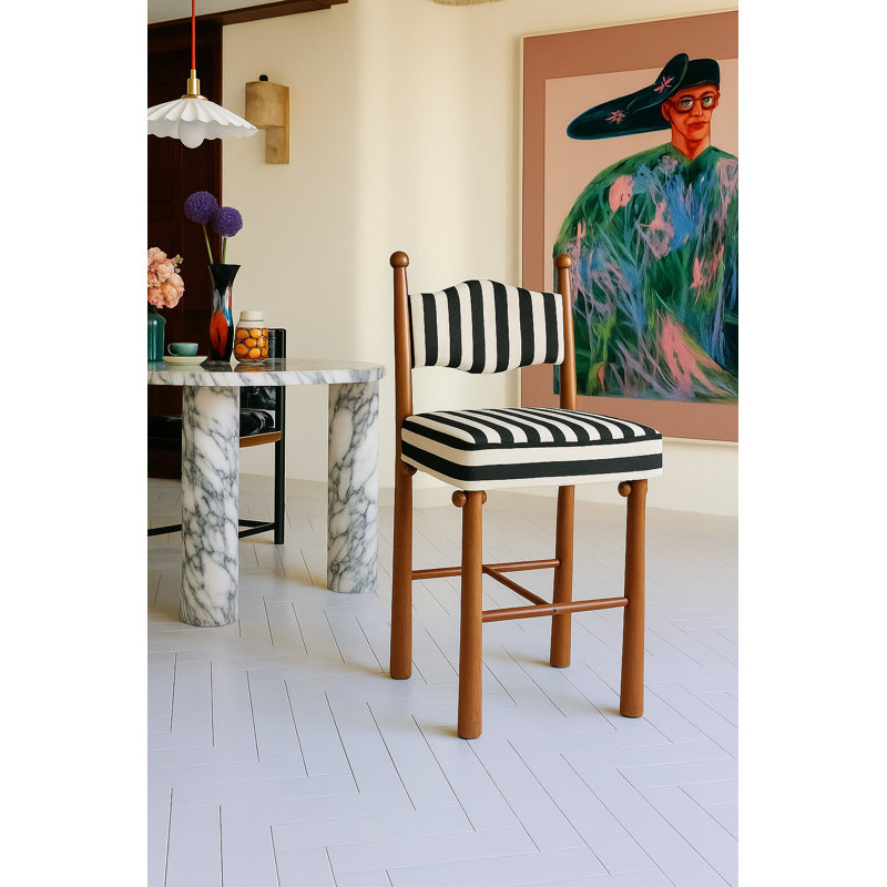 Stewart 2pc Counter Stool, Walnut, Black & White Stripe Polyester Blend
