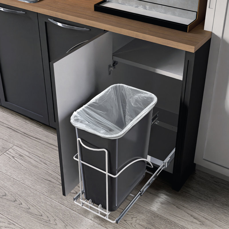 8 Gallon Pull-Out Trash Can with Removable Liner and In-Cabinet Slide-Out Frame