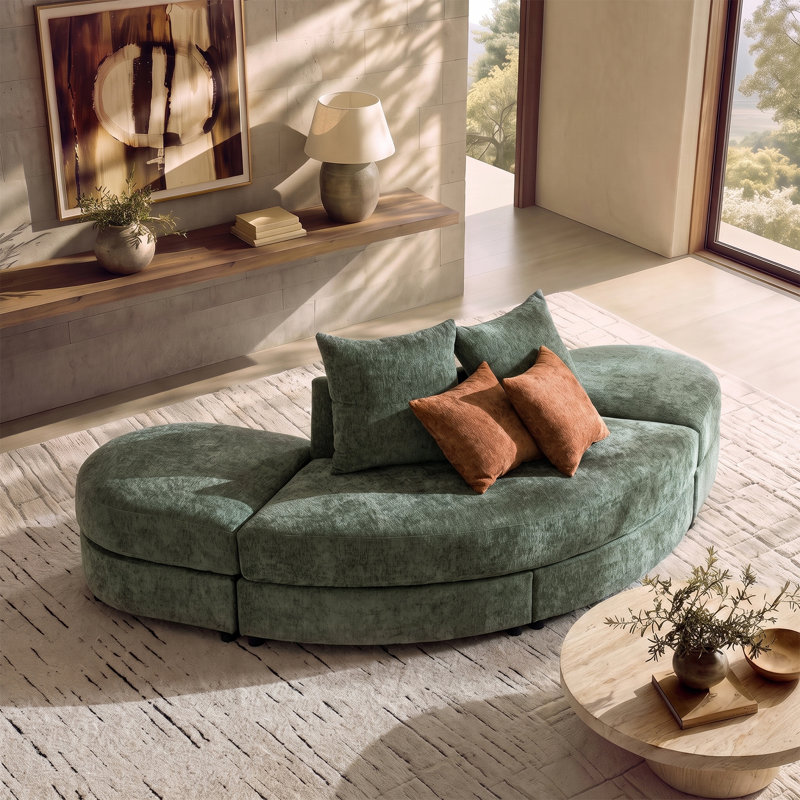 Canapé modulaire courbé 3 pièces David, Polyester forêt