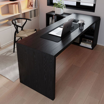 Black L-Shaped Solid Wood Executive desk