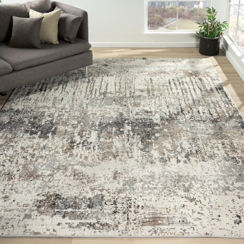 Tapis gris à motif abstrait Broshouse, Rectangle 9 pi 6 po x 13 pi