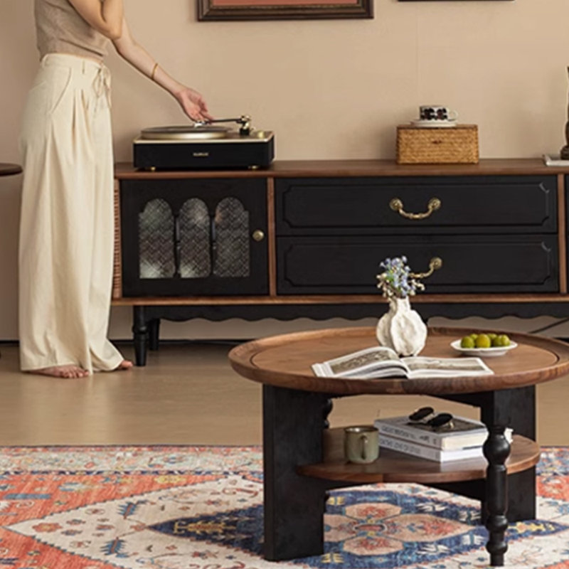 Meuble télé en bois franc à contraste français, 94.48"
