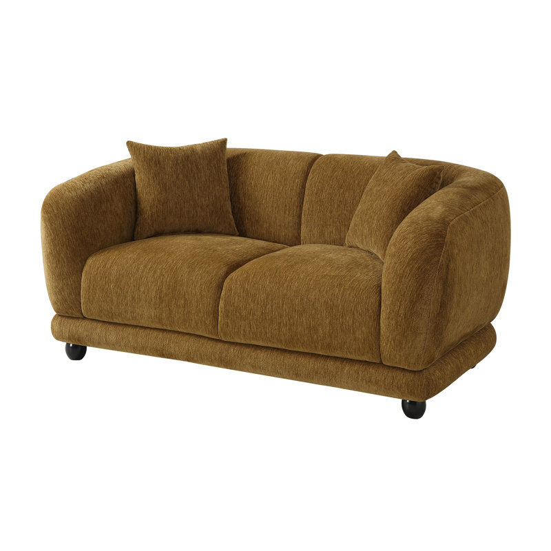 Causeuse Lennox en chenille brune avec 2 coussins