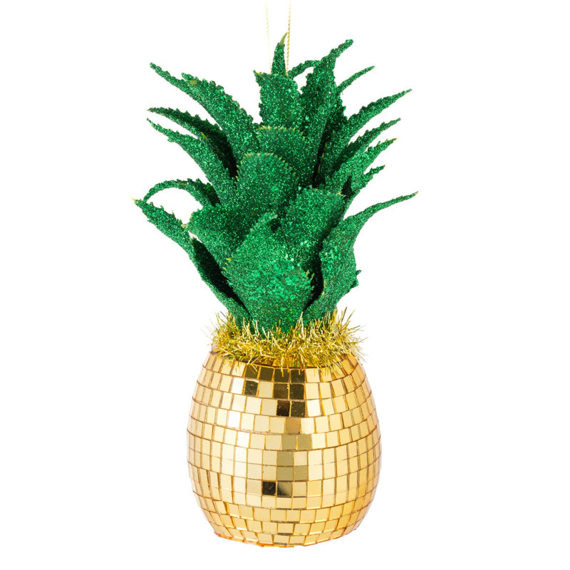 Ensemble de 2 ornements suspendus ananas en mousse or Disco