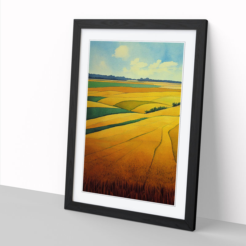 Watercolour Wheat Field Vol.3 - Single Picture Frame Print, Black, 34cm H x 25cm W x 2cm D