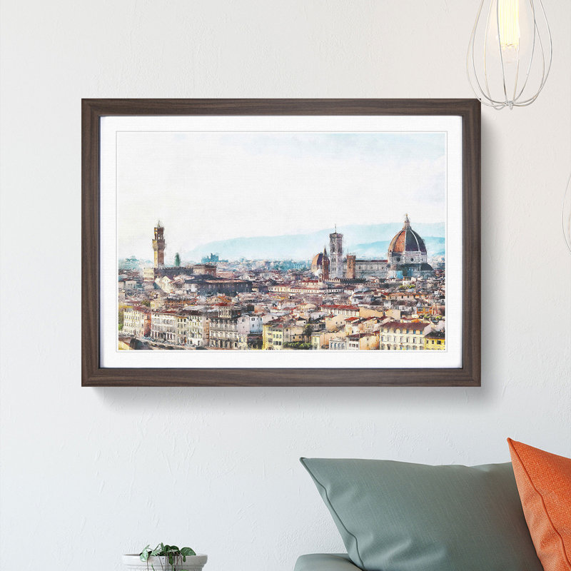 Florence Cathedral & Skyline in Italy - Picture Frame Graphic Art Print, 24cm H x 33cm W x 2cm D, Walnut Framed