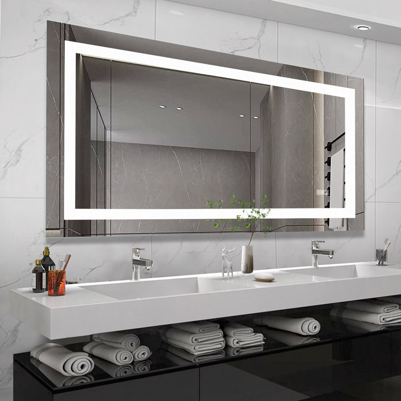 Miroir de salle de bain 72 "x 36" à DEL avec antibuée et capteur tactile - Miroir mural moderne sans cadre pour meuble-lavabo, salle de douche ou vestiaire