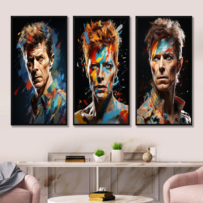 «Paint Fusion David Bowie Portrait I», ensemble de 3 impressions sur toile Pop Art