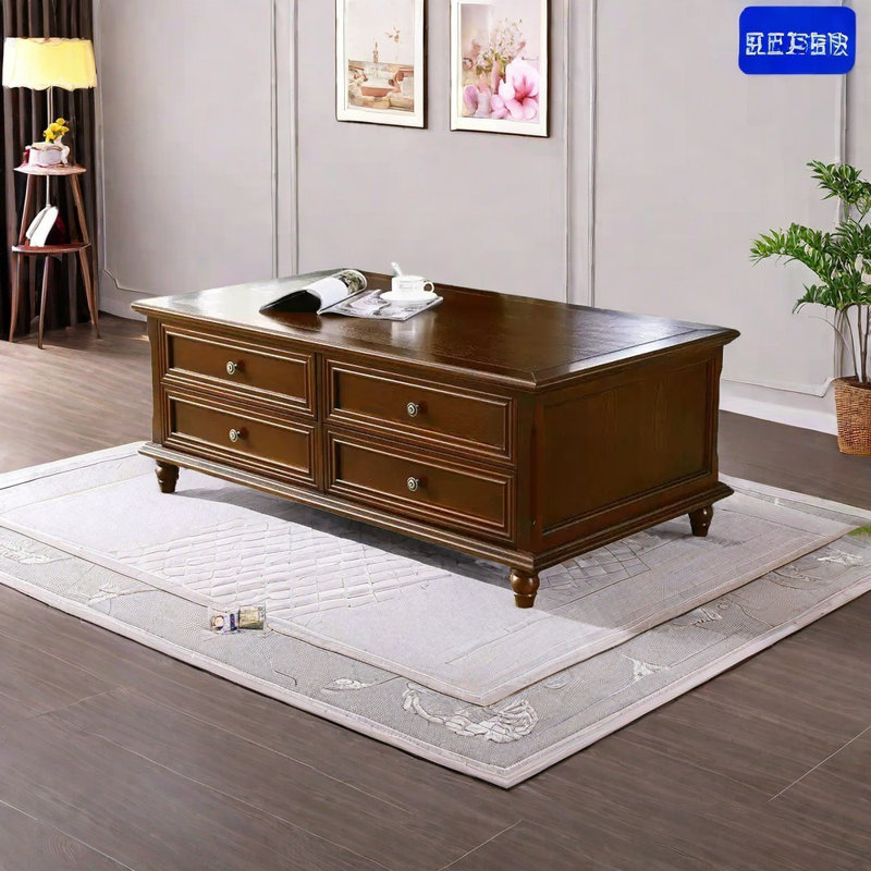 Wide solid wood coffee table, 18.89" H x 49.6" L x 27.55" W