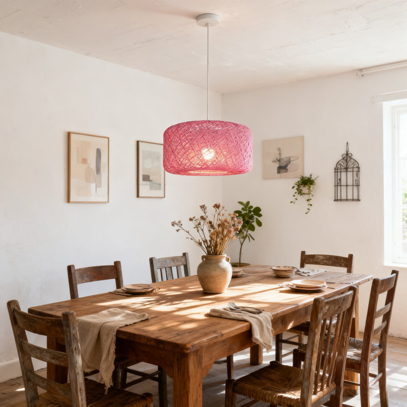 1 - Light Handwoven Natural Rattan Chandelier Dimmable