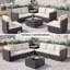 Ensemble de mobilier d'extérieur 8 pièces, ensembles de conversation en rotin avec coussins, table basse et boîte de rangement, ensemble modulaire d'extérieur pour terrasse