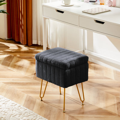 Modern Vanity Stool Chair with 4 Metal Legs and Storage, Multiuse Foot Rest for Makeup Room Bedroom