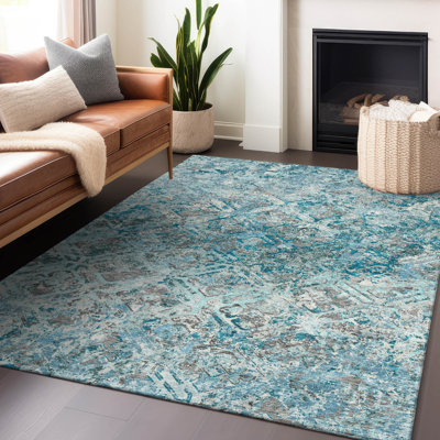 Tapis bleu sarcelle lavable à la machine Premium Prisco