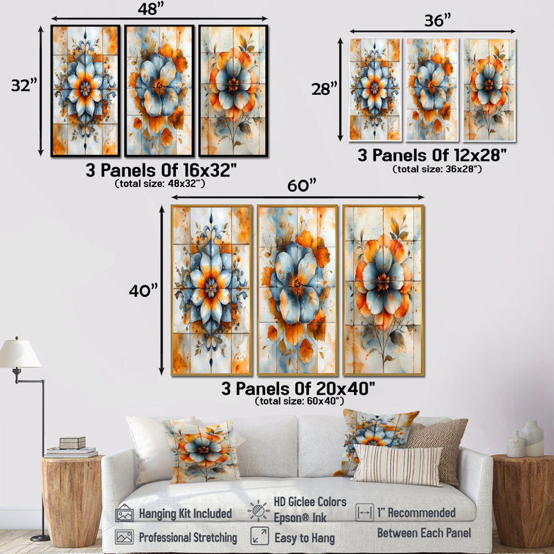 Azulejo Artistry Boho Tiles I - Collection d'art mural Boho Tiles, Toile tendue, H 28 po x l 36 po, Ne s’applique pas