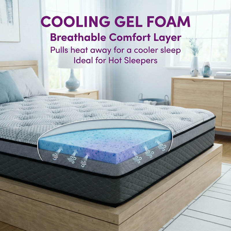California King Hybrid Mattress 12 Inch Medium Firm - Pocket Coils, Cooling Gel Foam, Motion Isolation & Edge Support