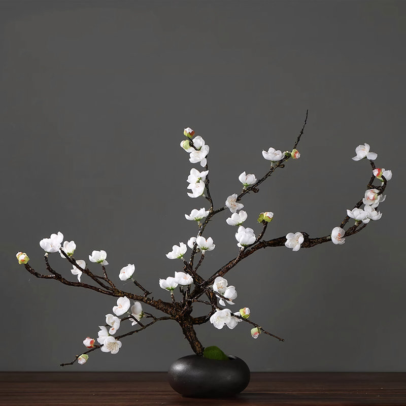 Simulated Plum Blossom Set Ceramic Vase Floral Decoration, White