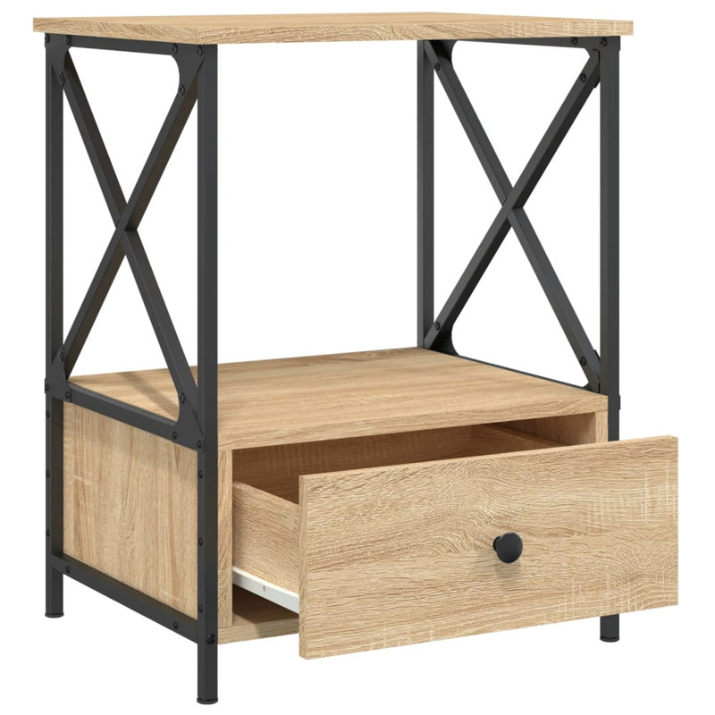 Cinar 50cm W Iron Bedside Table, Sonoma Oak