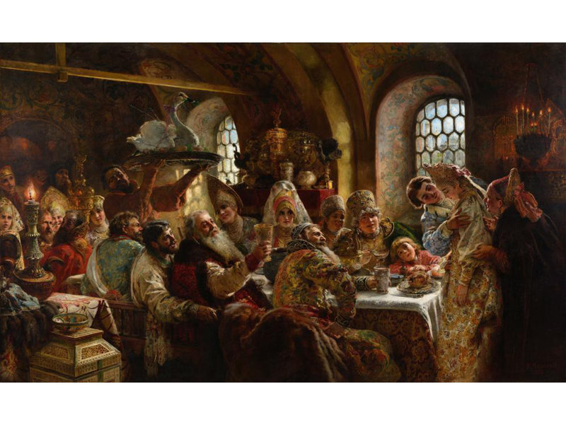 «A Boyar Wedding Feast» par Konstantin Egorovich Makovsky - Art mural sur toile tendue avec châssis, H 24 po x l 17 po
