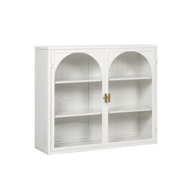 Armoire murale moderne 27,56 po à deux portes en verre avec rangement à trois niveaux pour le vestibule, la salle à manger, l'armoire murale au motif tissé caractéristique