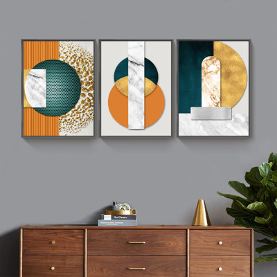 "HZLJ", art mural moderne encadré sur toile, 3 pièces