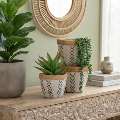 Jardinières géométriques à motif en V: ensemble de 2 pots à fleurs en ciment - Style bohème scandinave moderne et éclectique