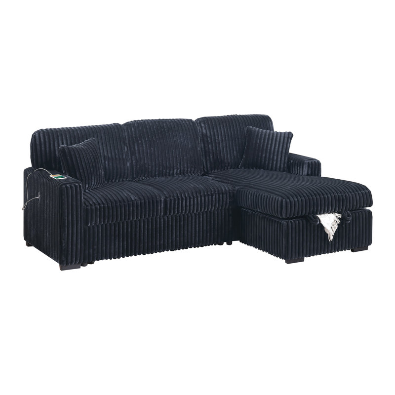Modern Style 2Pc Convertible Sectional Pull Out Sofa Fold Down Table Cup Holder USB Port Storage Chaise Matching Pillow Primary Living Room