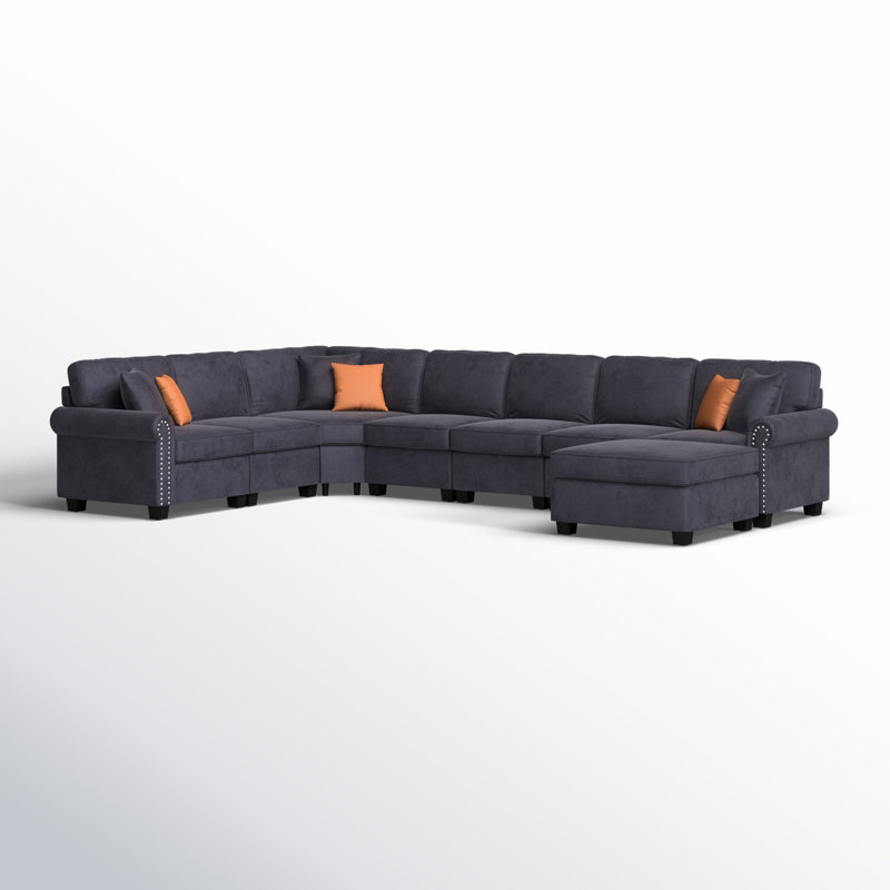 Mcclaine 149.8" Wide Reversible Modular Corner Sectional with Ottoman, Gray Polyester Blend