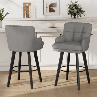 30''H Upholstered 360° Swivel Bar Stools, Solid Wood Legs, Padded Backrest & Seat, Kitchen Island & Home Bar Chairs