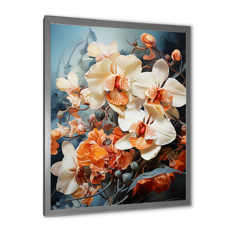 Les orchidées sont intégrées dans un paysage de rêve mixte, Cadre simple argenté, H 32 po x l 16 po x P 1 po