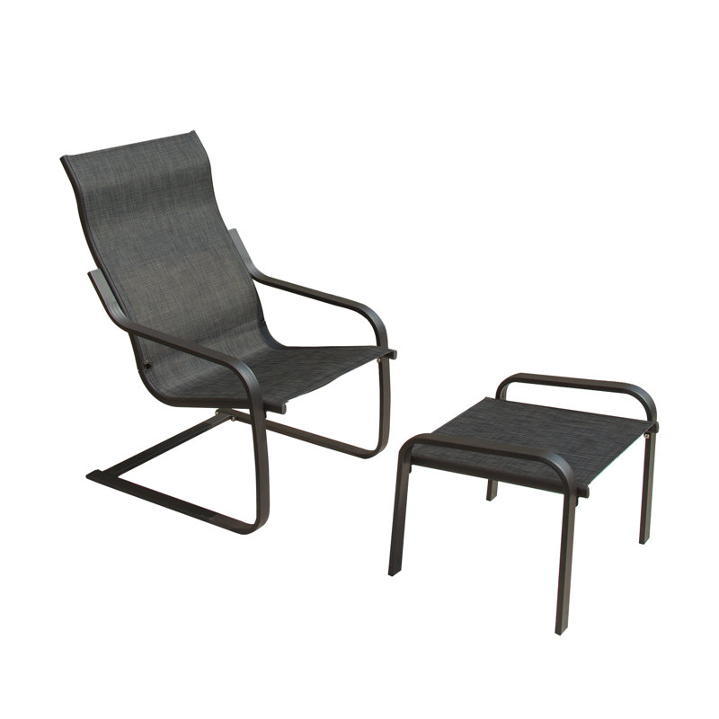 Ensemble bistro d'extérieur avec fauteuil C-Spring Motion et repose-pieds - Fauteuil de conversation en textile à séchage rapide toutes saisons pour jardin, terrasse et pelouse