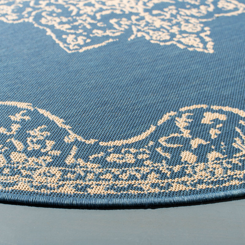 Danya Oriental Cream/Blue Indoor/Outdoor Area Rug, Rectangle 6'7" x 9'2"