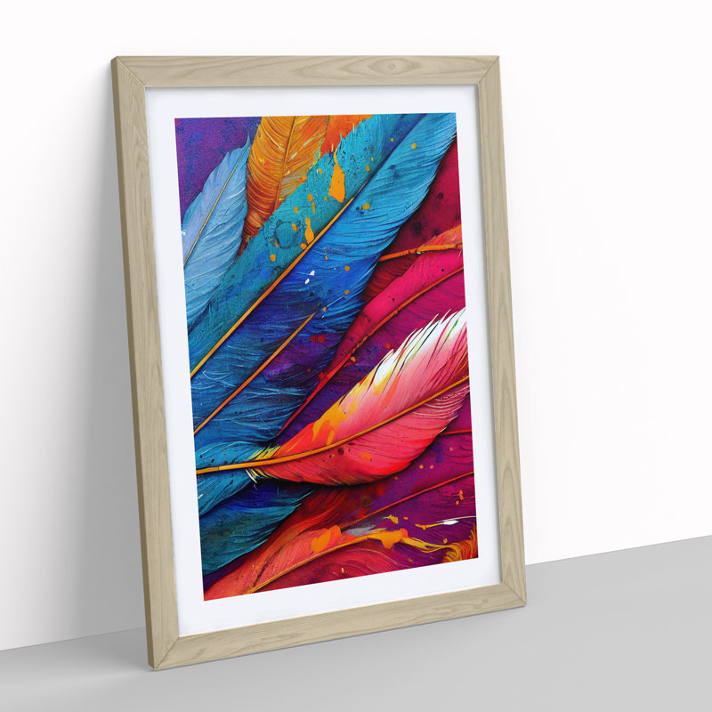 Splashed Feathers No.5 Abstract - Wall Art, 66cm H x 48cm W, Oak Framed, White