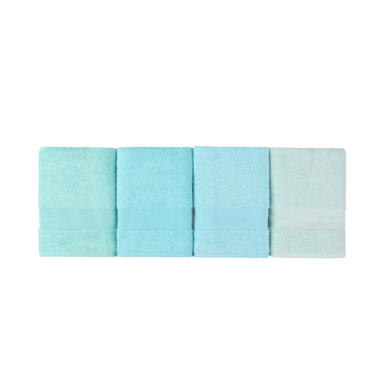 Ensemble de 4 serviettes à main de même taille, Vert d'eau / vert clair / vert / menthe