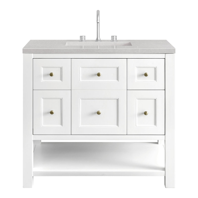 Breckenridge 36'' Single Bathroom Vanity with Top, Bright White, Carrara White, 8" Widespread