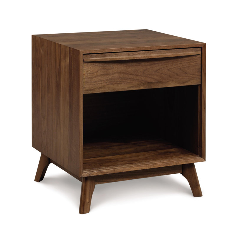 Catalina 1 - Drawer Solid Wood Nightstand, Natural Walnut, Conventional