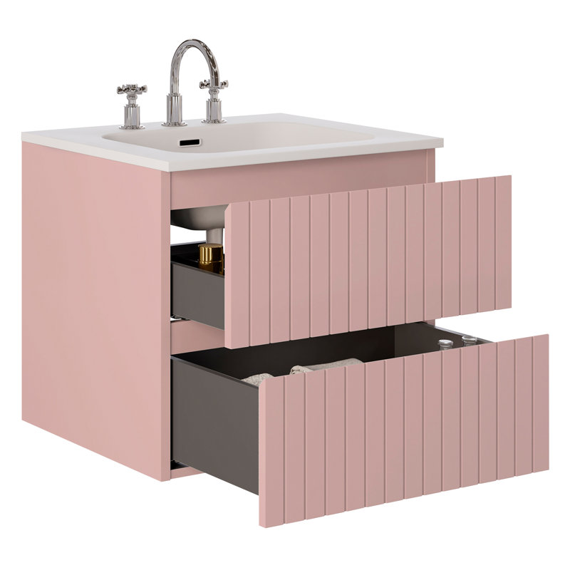 Meuble-lavabo simple flottant cannelé 24 po Atharv, Rose Pink, L 24 po