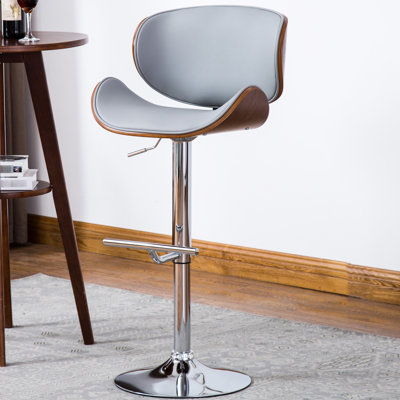 Modern Swivel Gray Bar Stool With Walnut - Finished Frame, Adjustable Base, Curved Armrest, 21"L X 21"D 36 44"H Contemporary Pedestal, ,