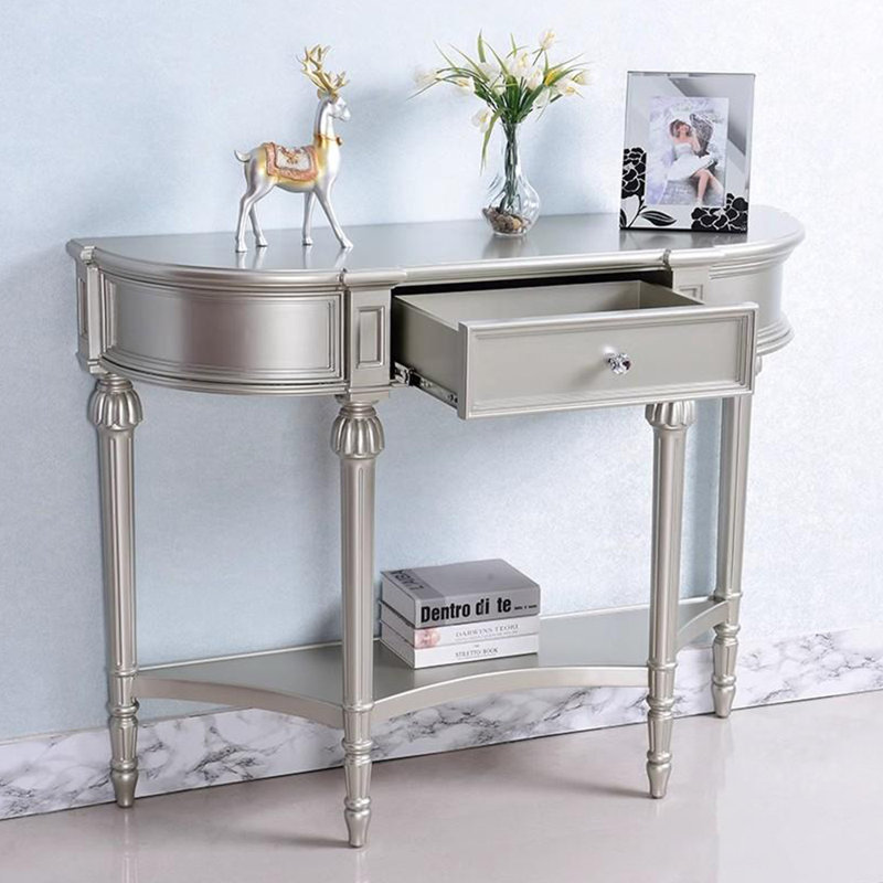 French Style Entryway Cabinet, 34.6" H x 55.1" W x 15" D, Silver