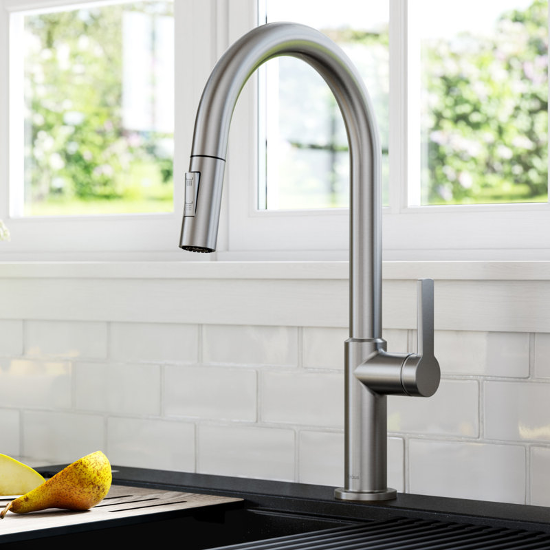 KRAUS Oletto Single Handle Pull Down Kitchen Faucet, Stainless Steel